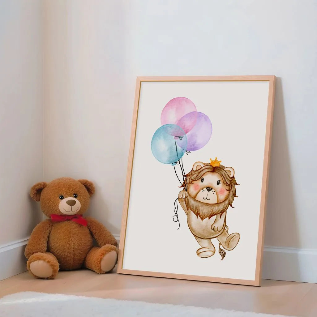 Löwe mit Luftballons Poster
