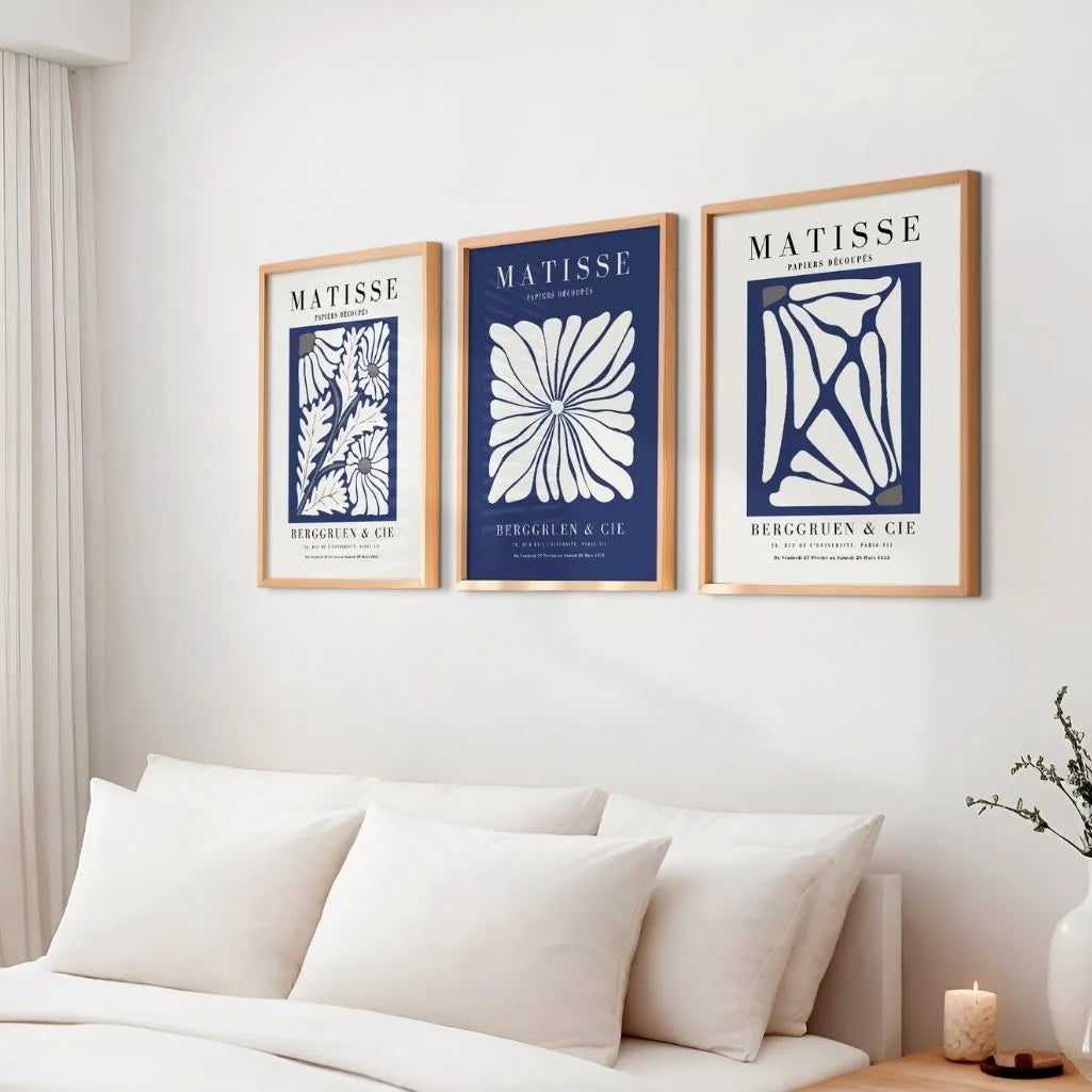 Henri-Matisse-Poster – Set aus 3 Stück „Blue Botanical Flowers”