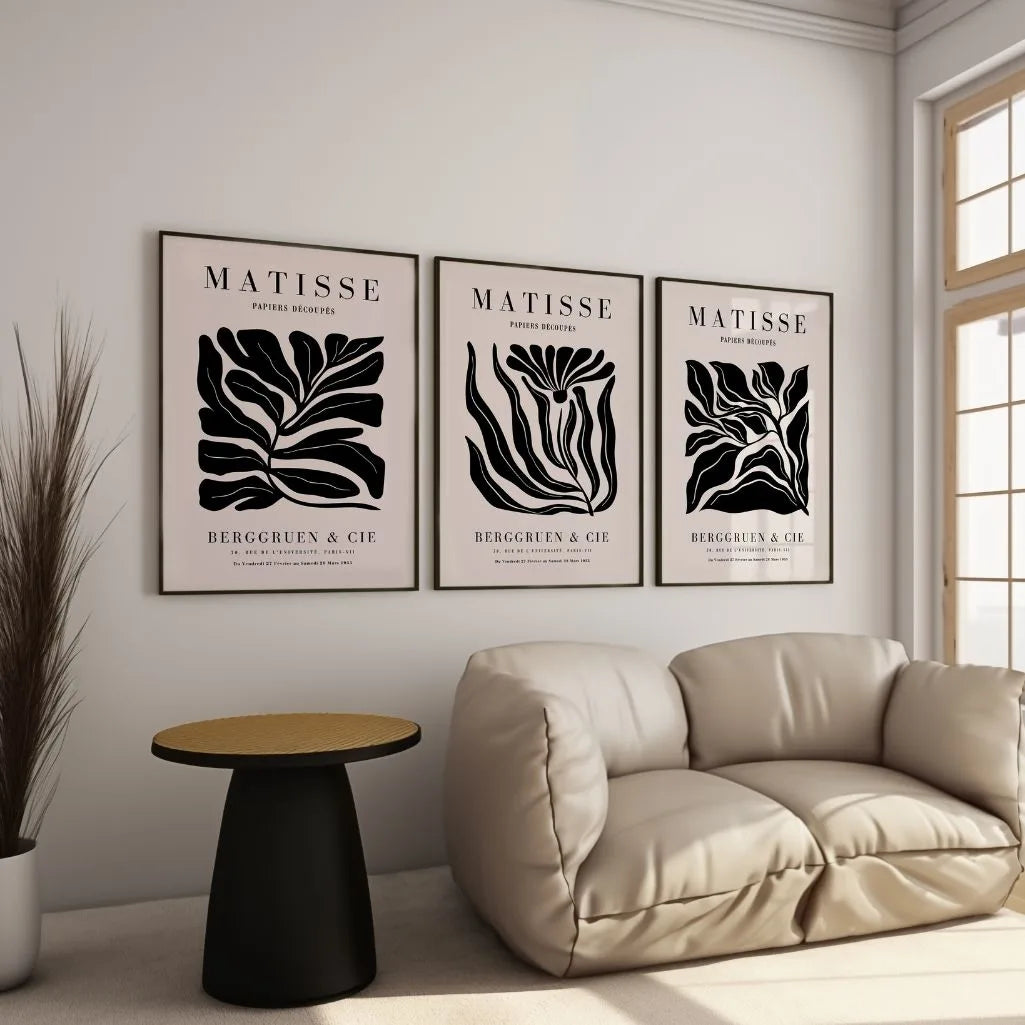 Henri-Matisse-Poster – Set aus 3 Stück „Black Flower & Leaves”