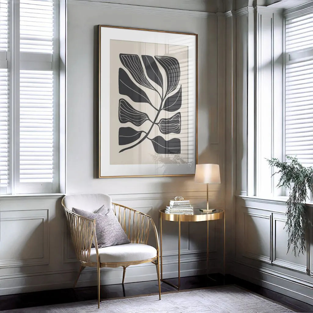 Minimalistisches botanisches Poster mit schwarzen Blättern