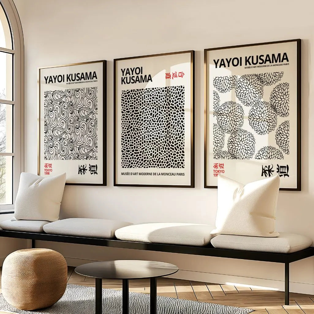 Japanische Muster Poster – 3er-Set Schwarz auf Beige