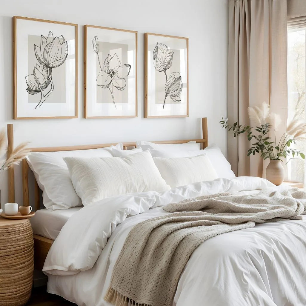 Botanical Line Art – Beige & Anthrazit Poster Set (3er)