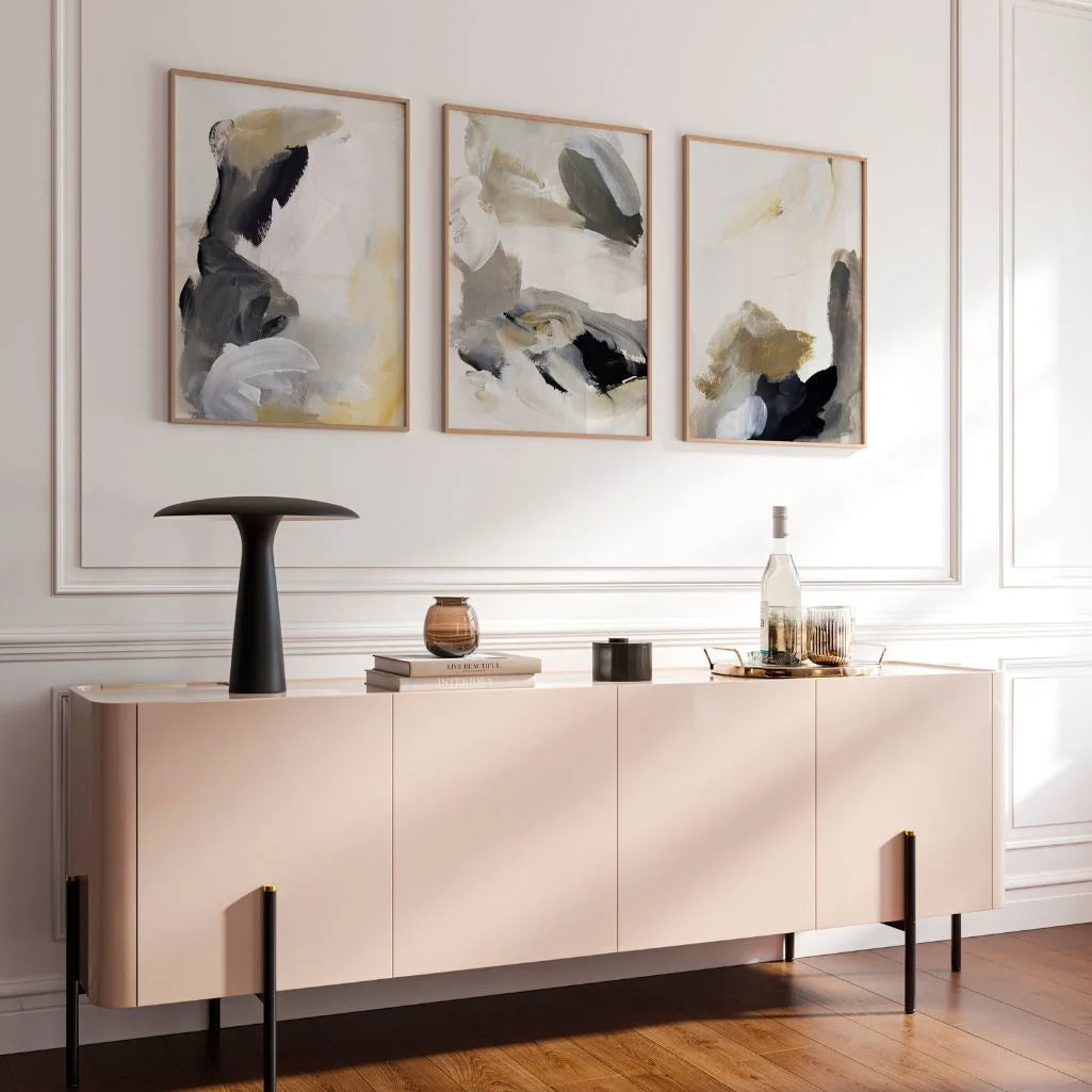 Neutral Abstract – Set aus 3 abstrakten Kunstdrucken – Moderne Minimal Painting-Serie