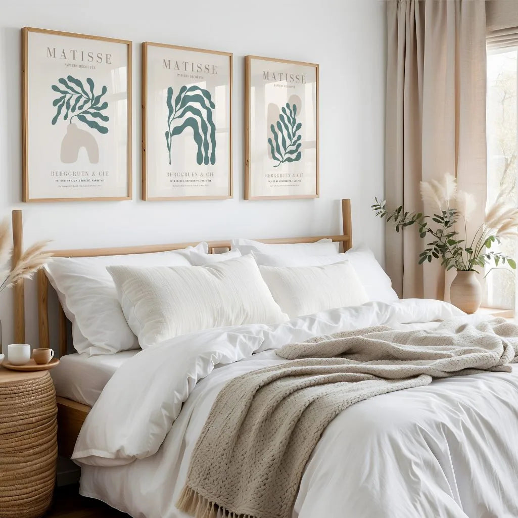 Henri-Matisse-Poster – Set aus 3 Stück „Grün-Beige Harmonie organischer Formen”