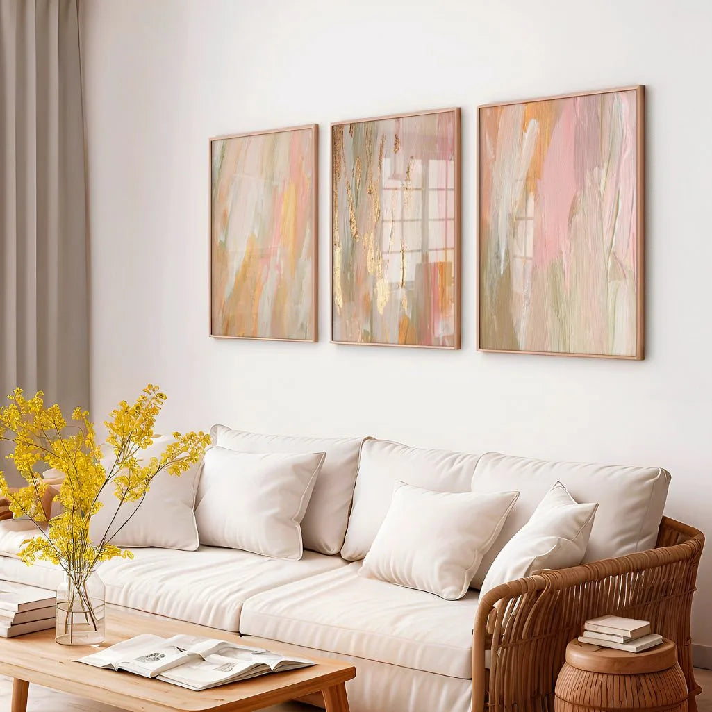 Textured Abstract Poster – 3er-Set mit Goldakzent