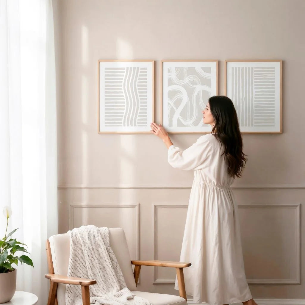 Soft Rhythm Lines Poster – 3er-Set Neutral