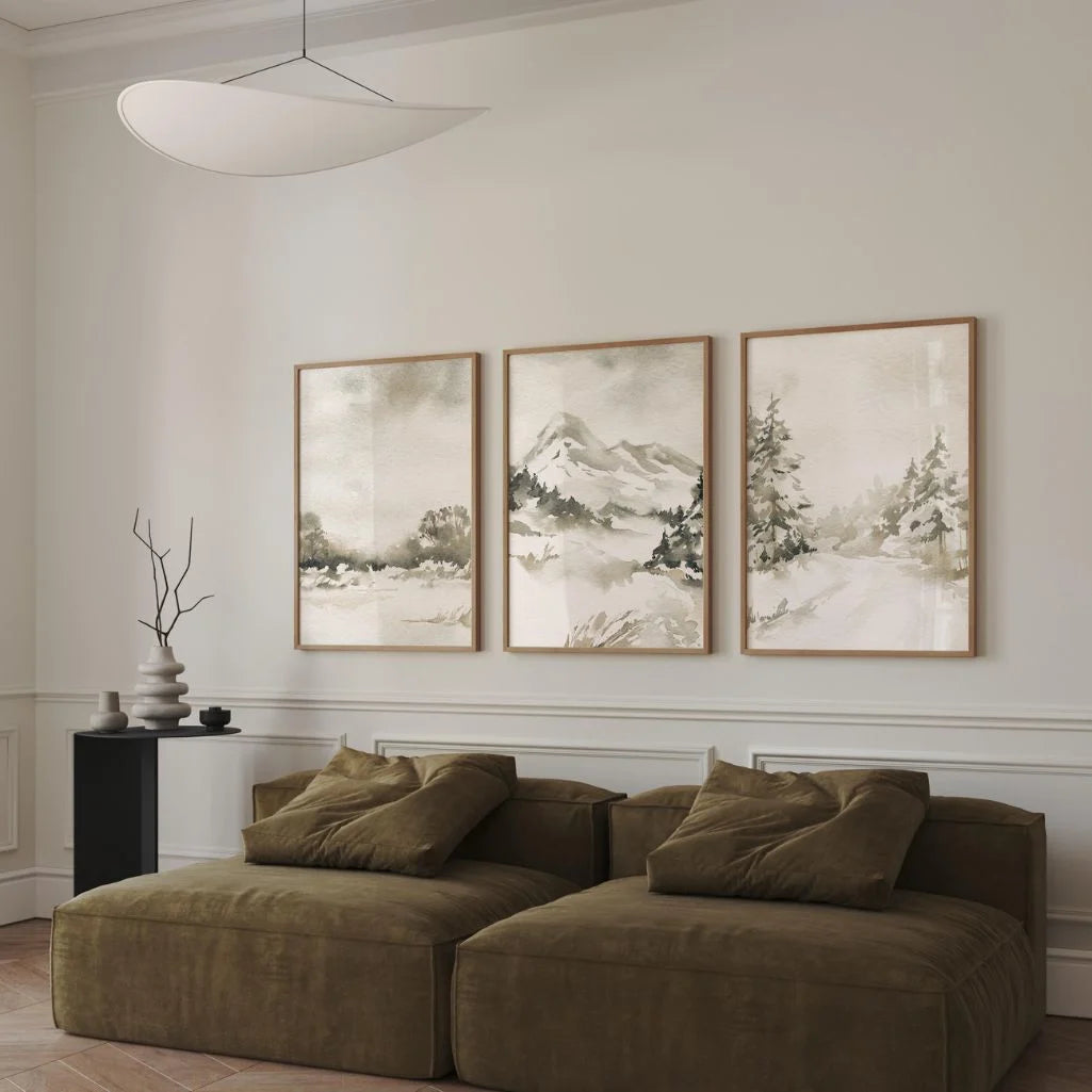 Winterlandschaft Poster – 3er-Set Beige