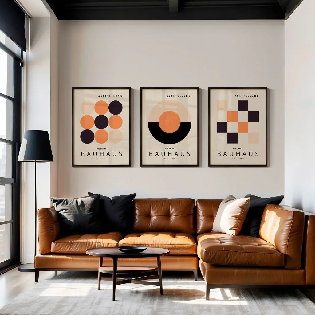 Bauhaus-Poster – Set aus 3 Stück „Beige, Schwarz & Orange Weimar“
