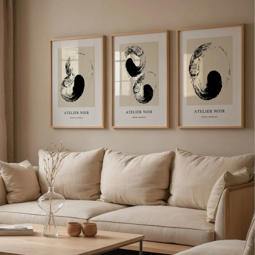 Atelier Noir – Set aus 3 abstrakten Postern – „Séries Abstrait”