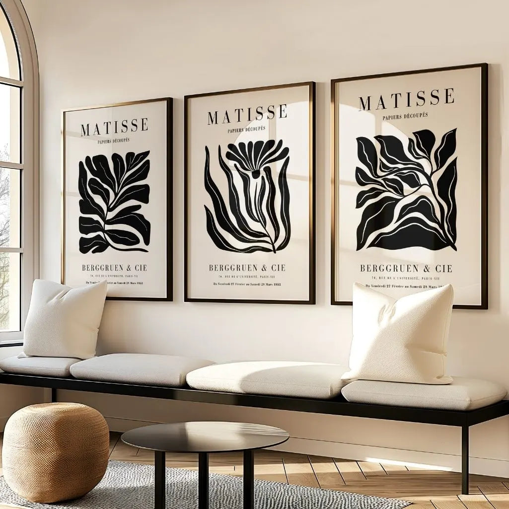 Henri-Matisse-Poster – Set aus 3 Stück „Black Flower & Leaves”