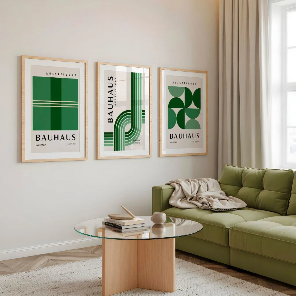 Bauhaus-Poster – Set aus 3 Stück „Grüne Ordnung der Formen“
