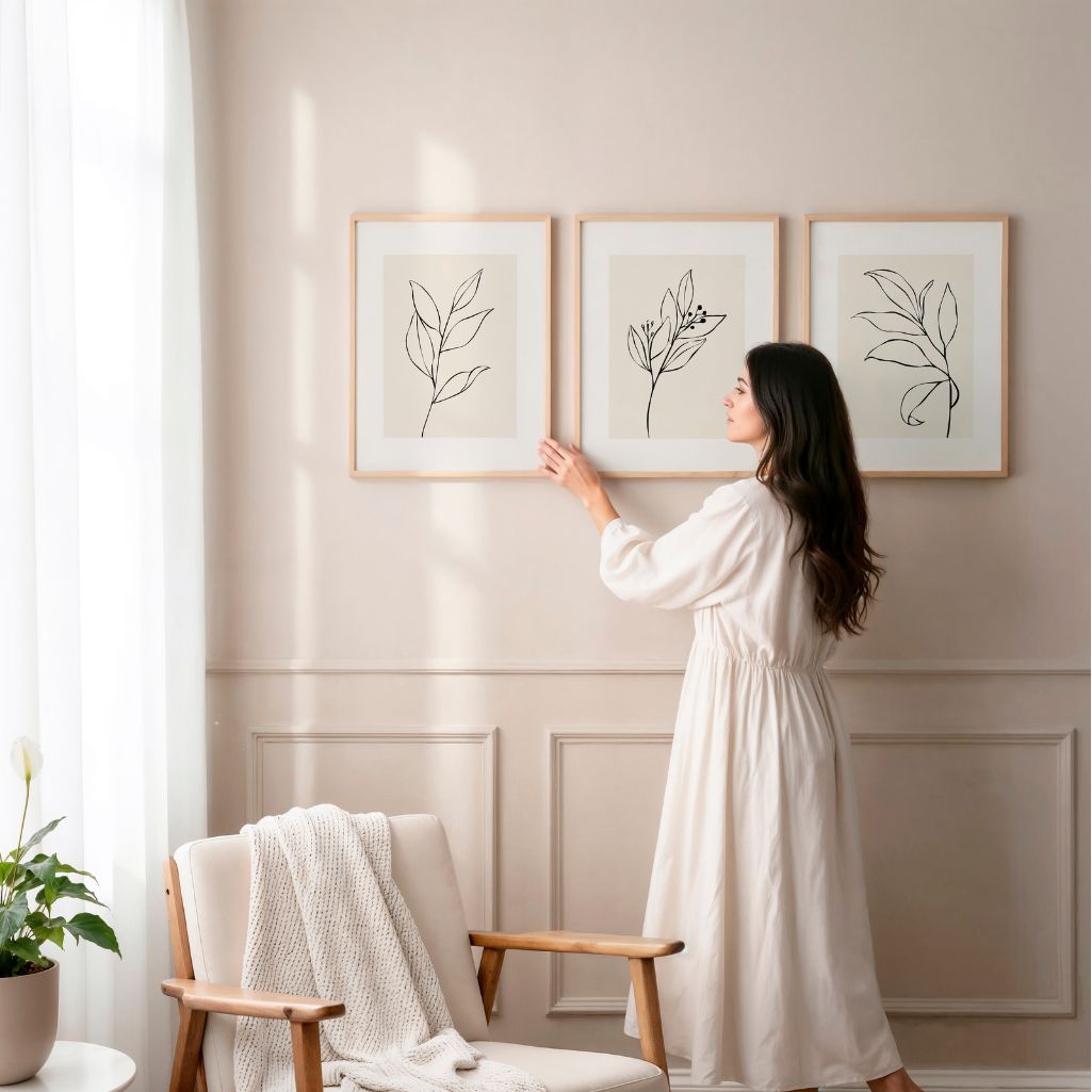 Botanische Line Art Poster – 3er-Set Beige