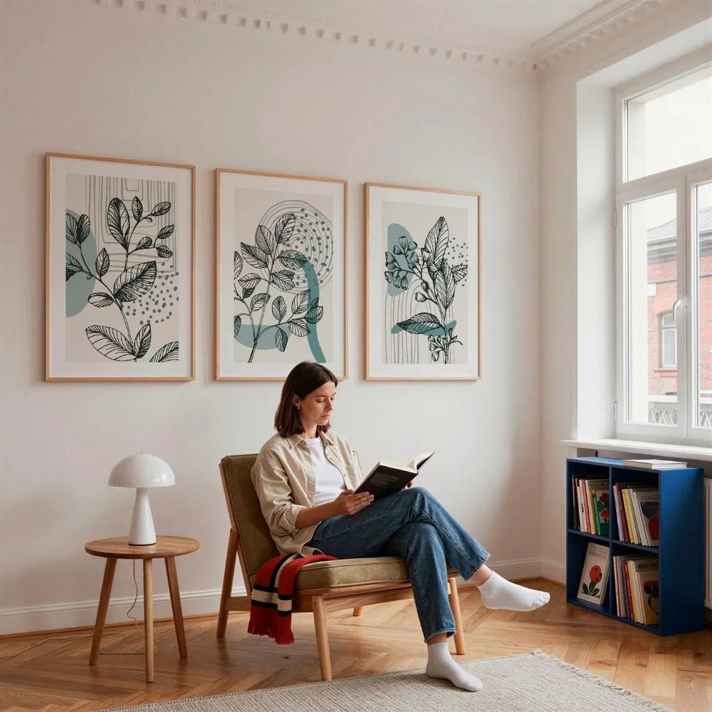 Beige Line Art Blätter Poster – 3er-Set