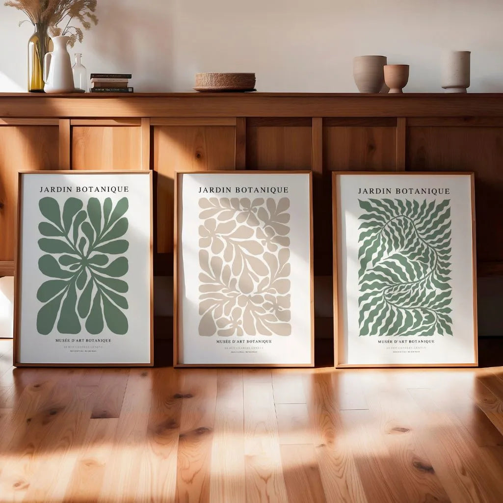 Jardin Botanique Poster – 3er-Set Beige & Grün
