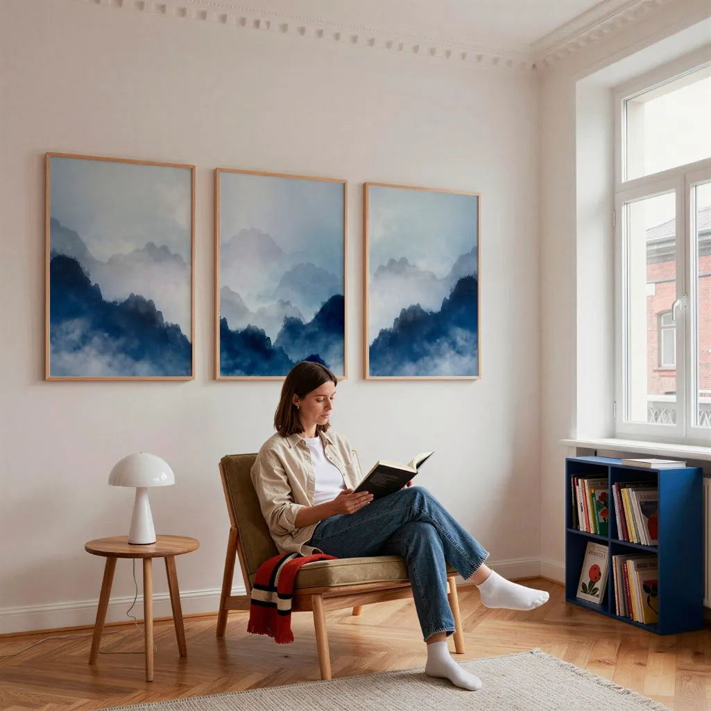 Nebelwald Berg Poster – 3er-Set Fotografie