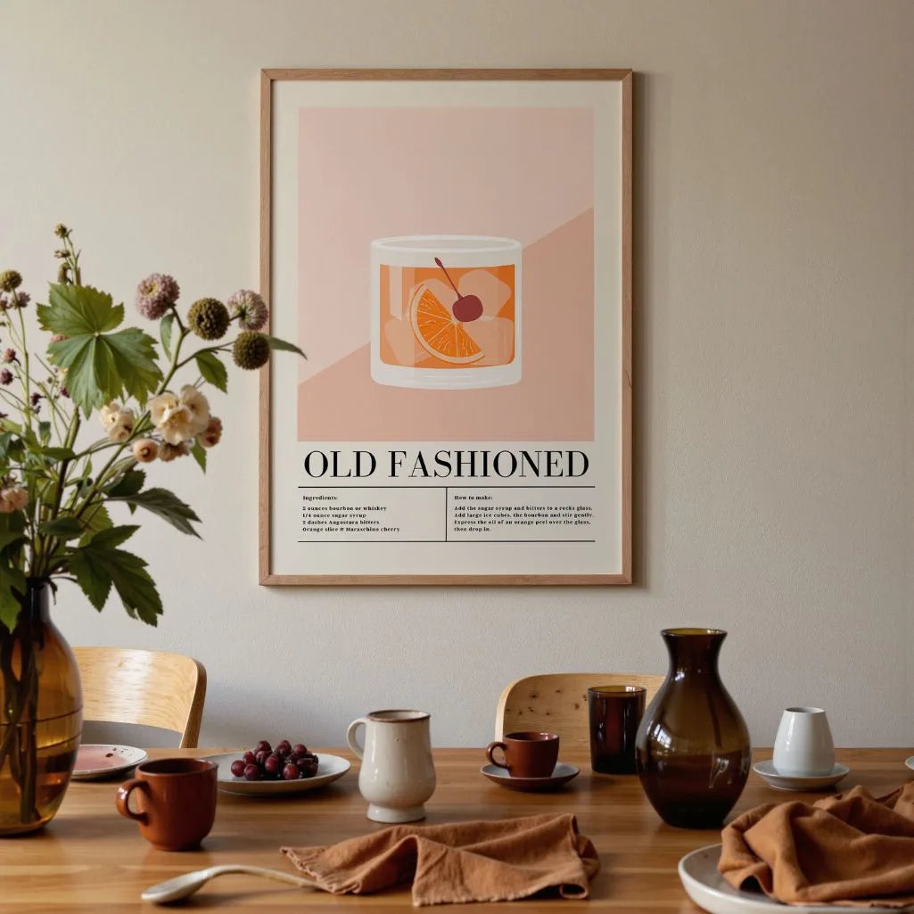 Old Fashioned Cocktail Illustration Poster