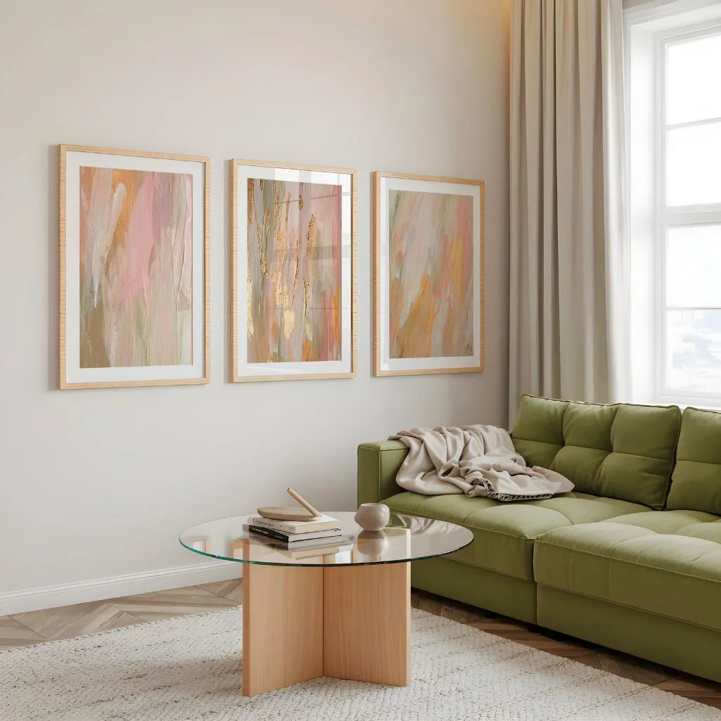 Textured Abstract Poster – 3er-Set mit Goldakzent