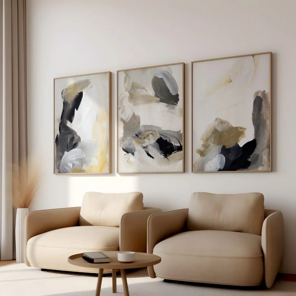Neutral Abstract – Set aus 3 abstrakten Kunstdrucken – Moderne Minimal Painting-Serie