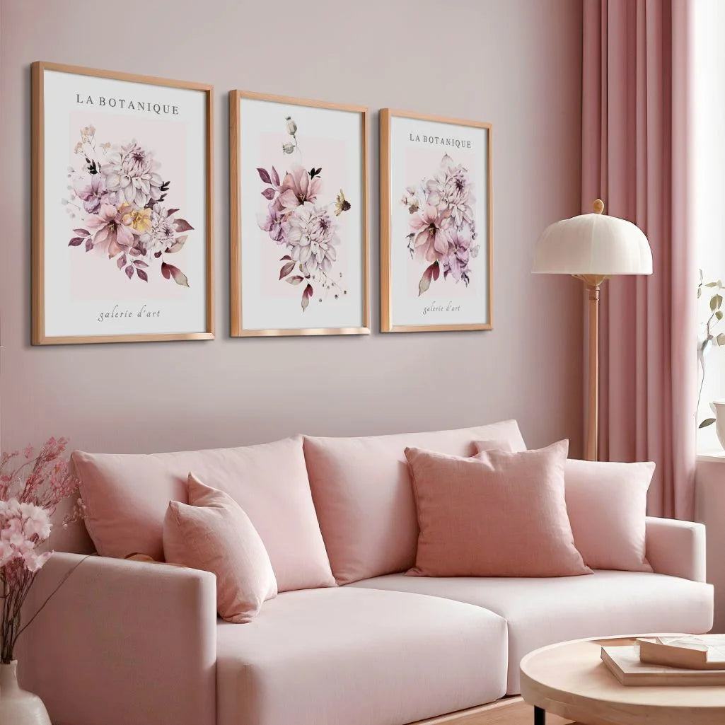 Sanftes Rosa Blumen Aquarell – Poster Set (3er)