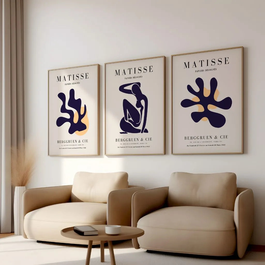 Henri-Matisse-Poster – Set aus 3 Stück „Marineblaue Balance der Formen”