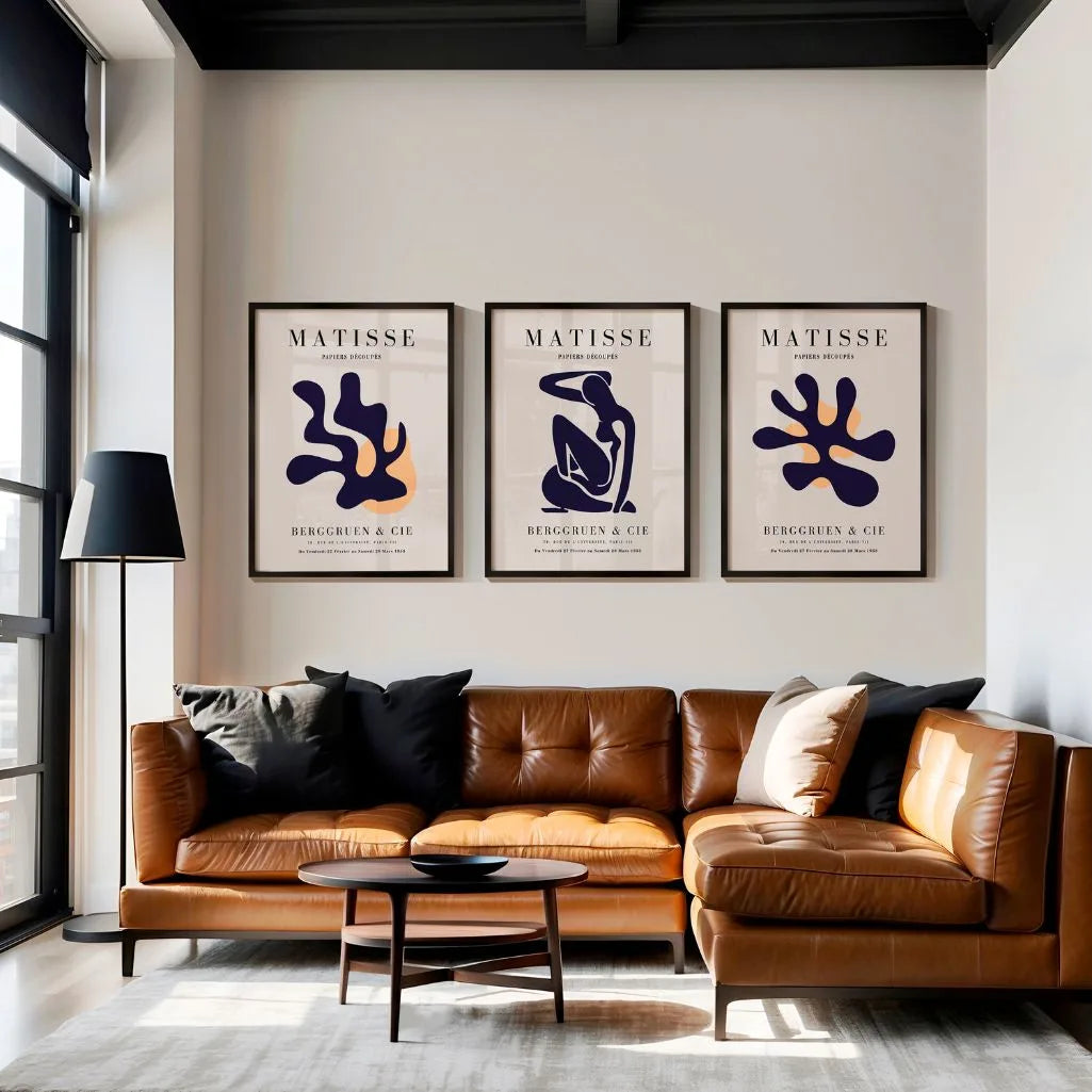 Henri-Matisse-Poster – Set aus 3 Stück „Marineblaue Balance der Formen”