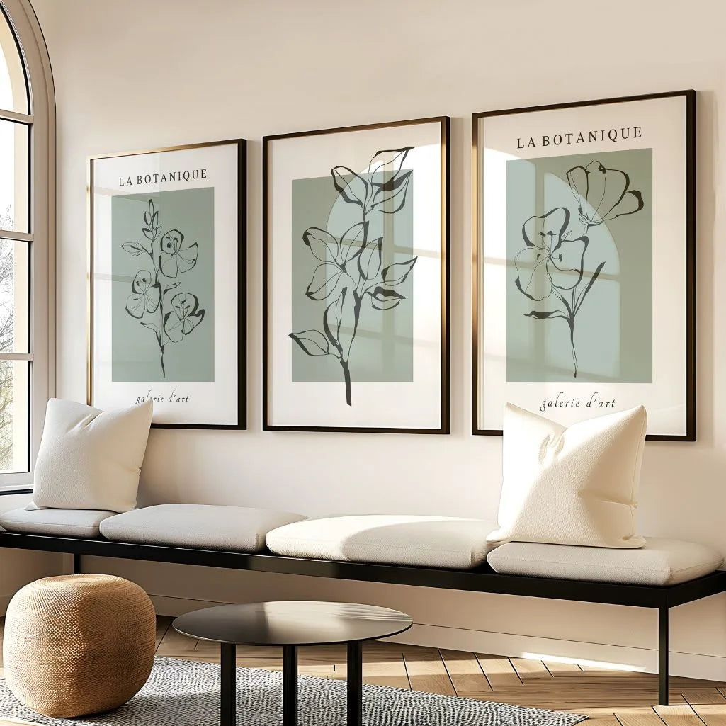 Salbeigrüne Botanical Line Art – Poster Set (3er)
