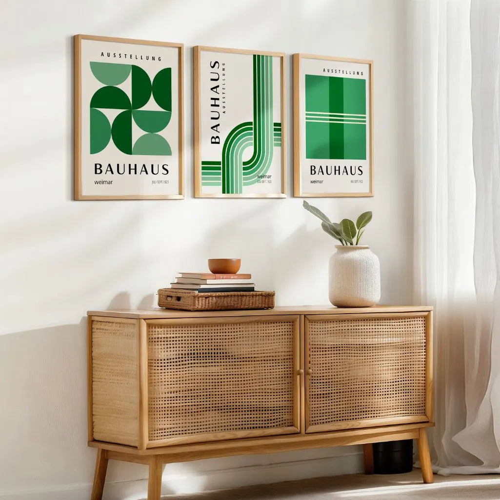 Bauhaus-Poster – Set aus 3 Stück „Grüne Ordnung der Formen“
