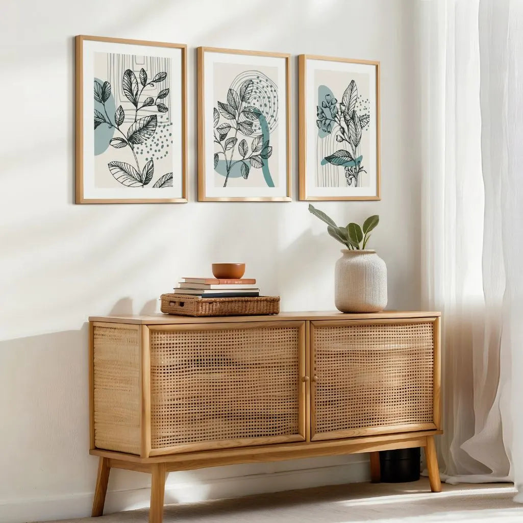 Beige Line Art Blätter Poster – 3er-Set