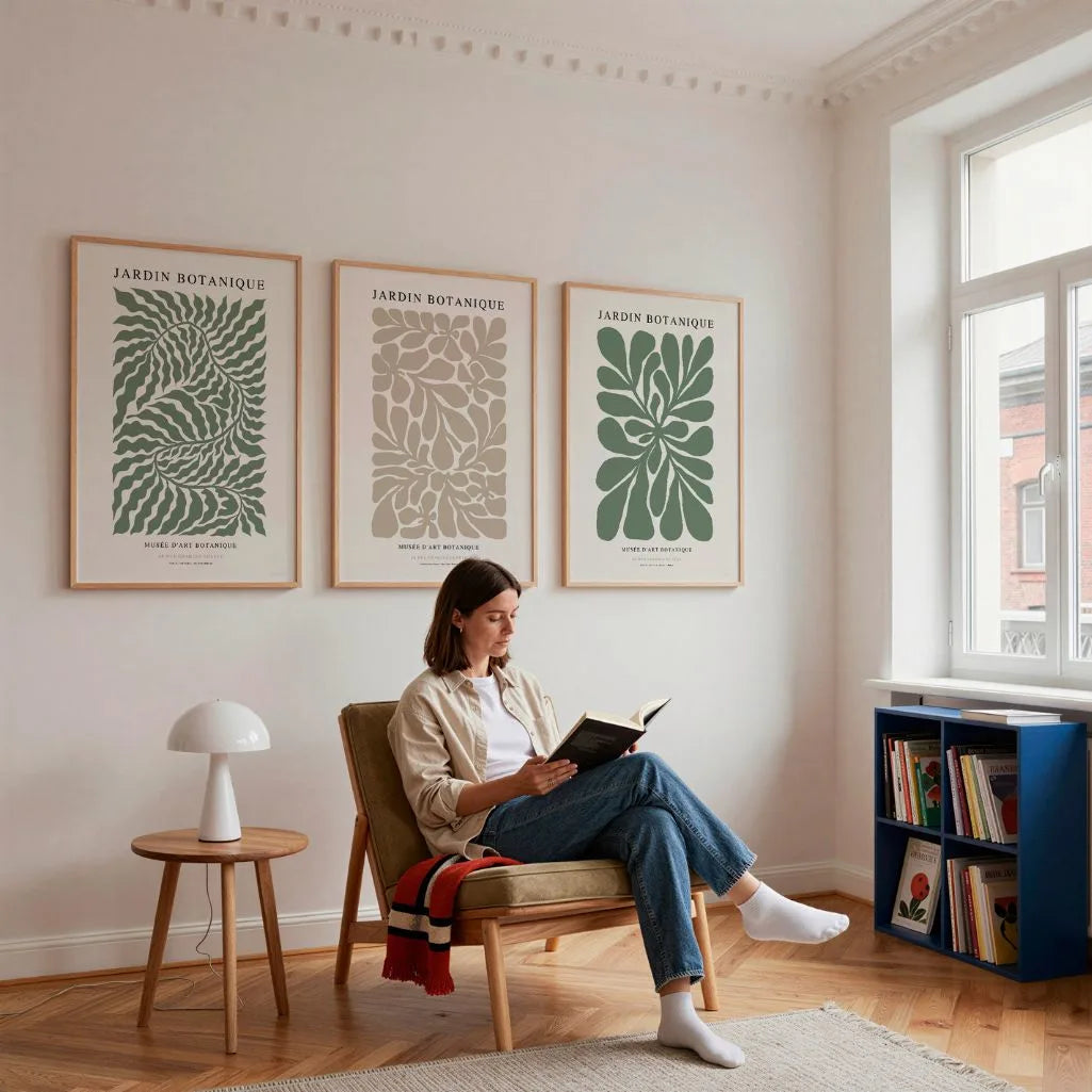 Jardin Botanique Poster – 3er-Set Beige & Grün