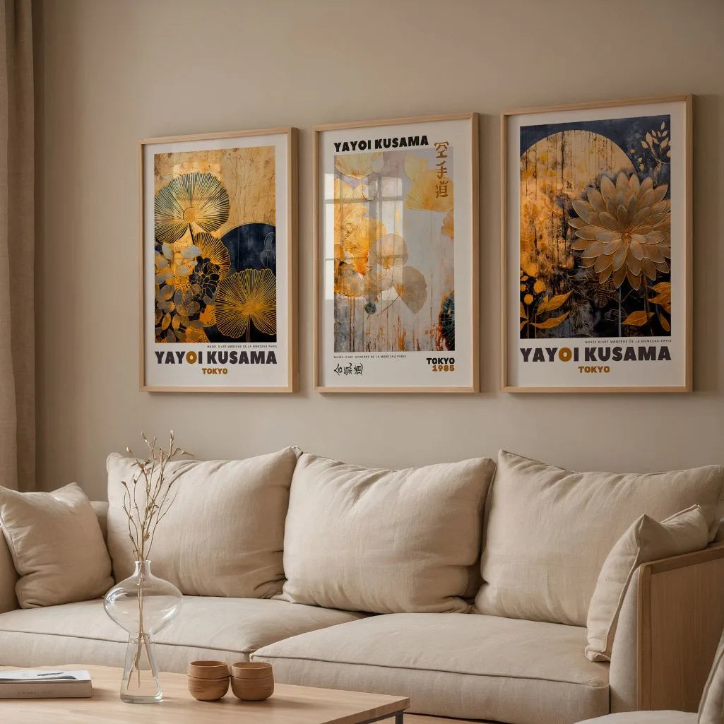 Japanische Blumen Poster mit Gold