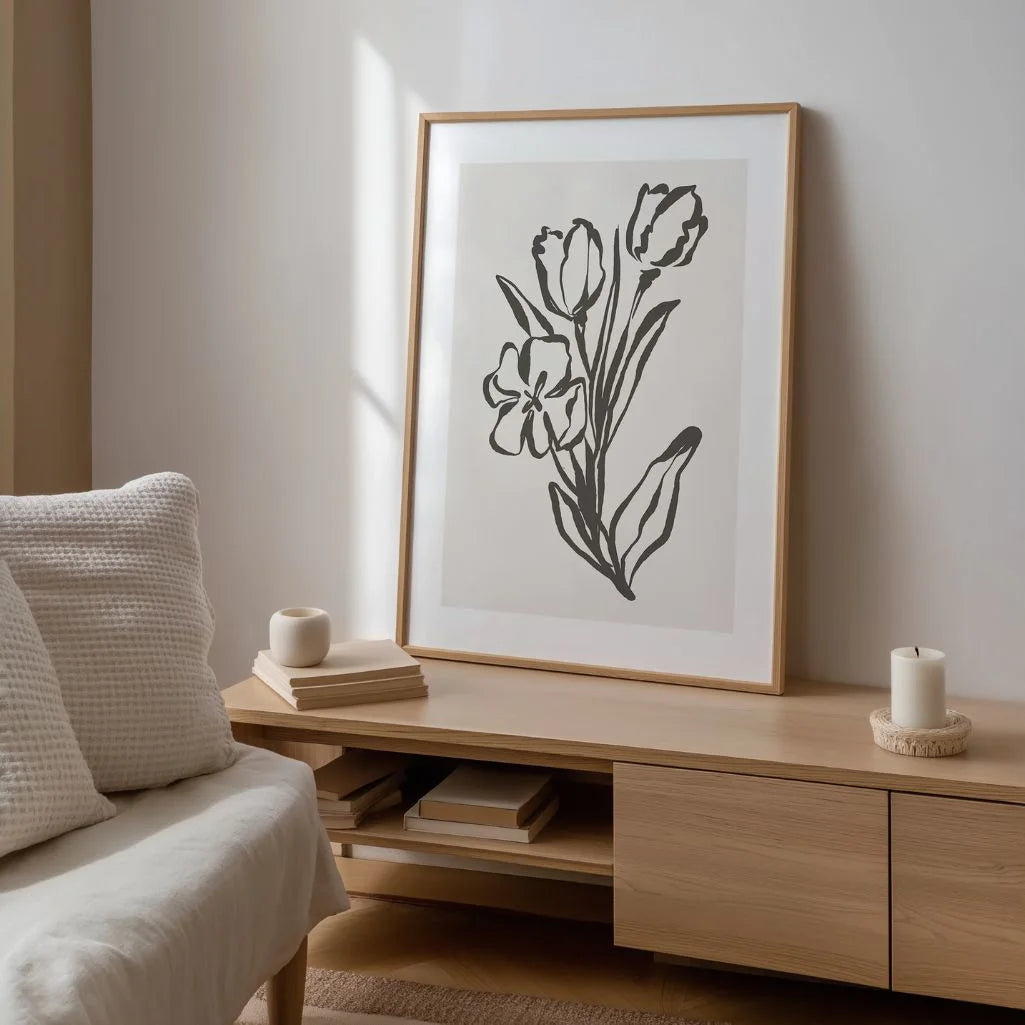 Poster mit floraler Linienkunst