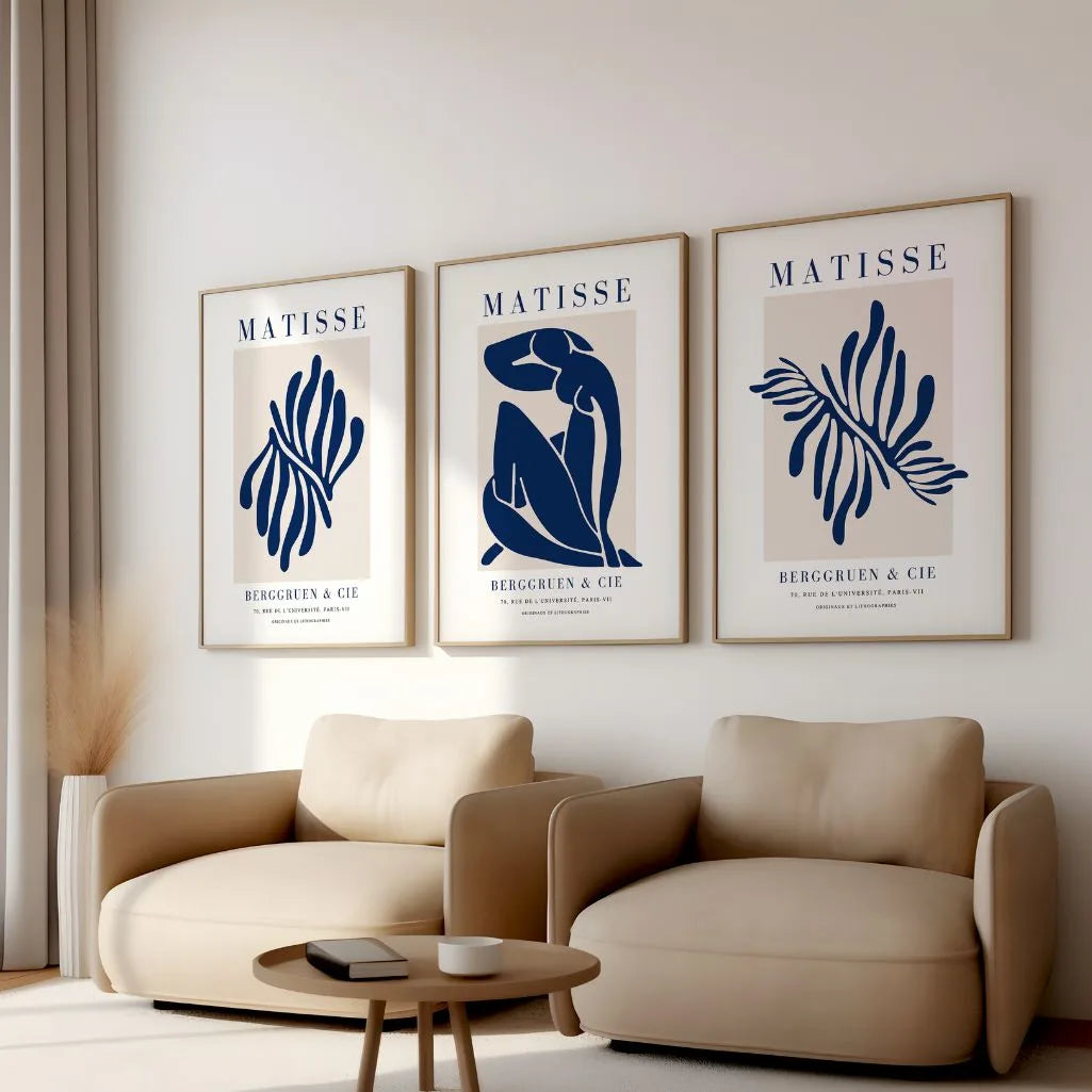 Henri-Matisse-Poster – Set aus 3 Stück „Marineblaue Harmonie der Formen”