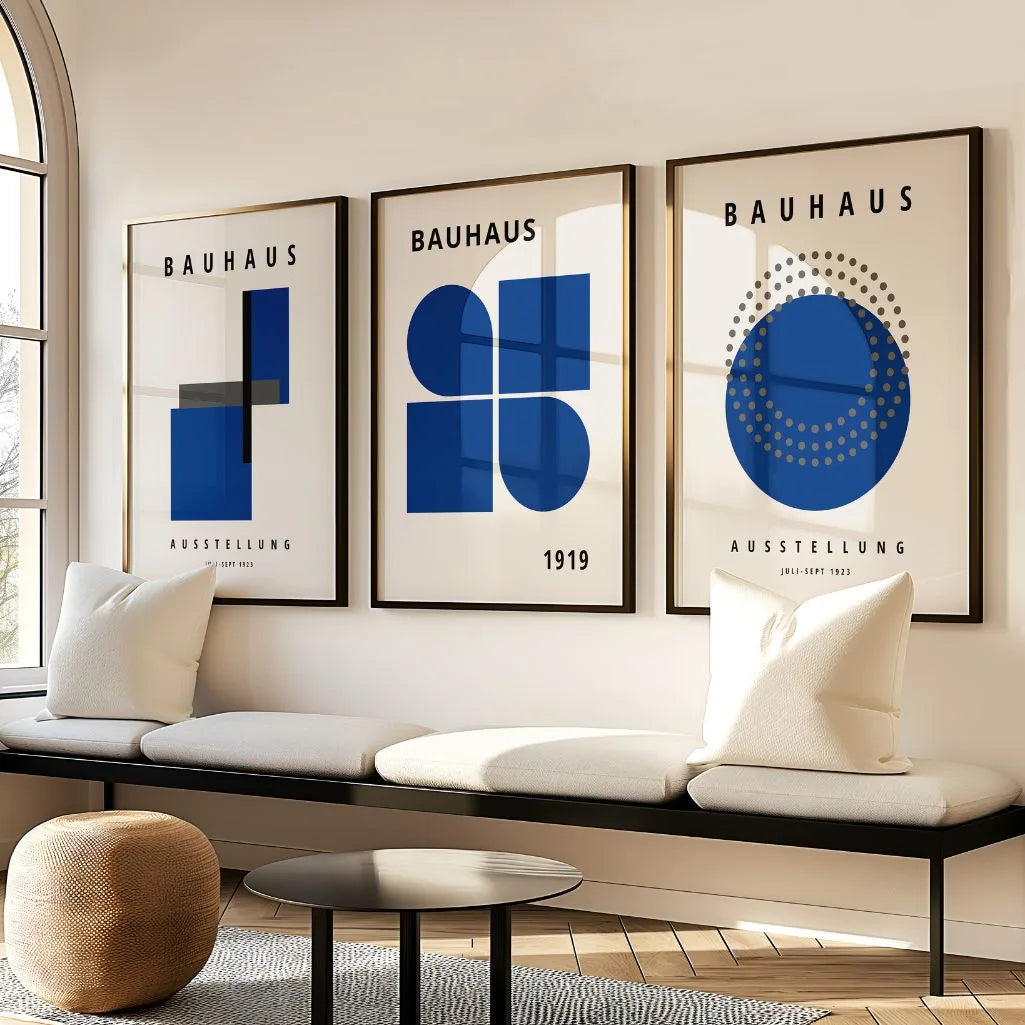 Bauhaus-Poster – Set aus 3 Stück „Marineblauer Puls Weimar“
