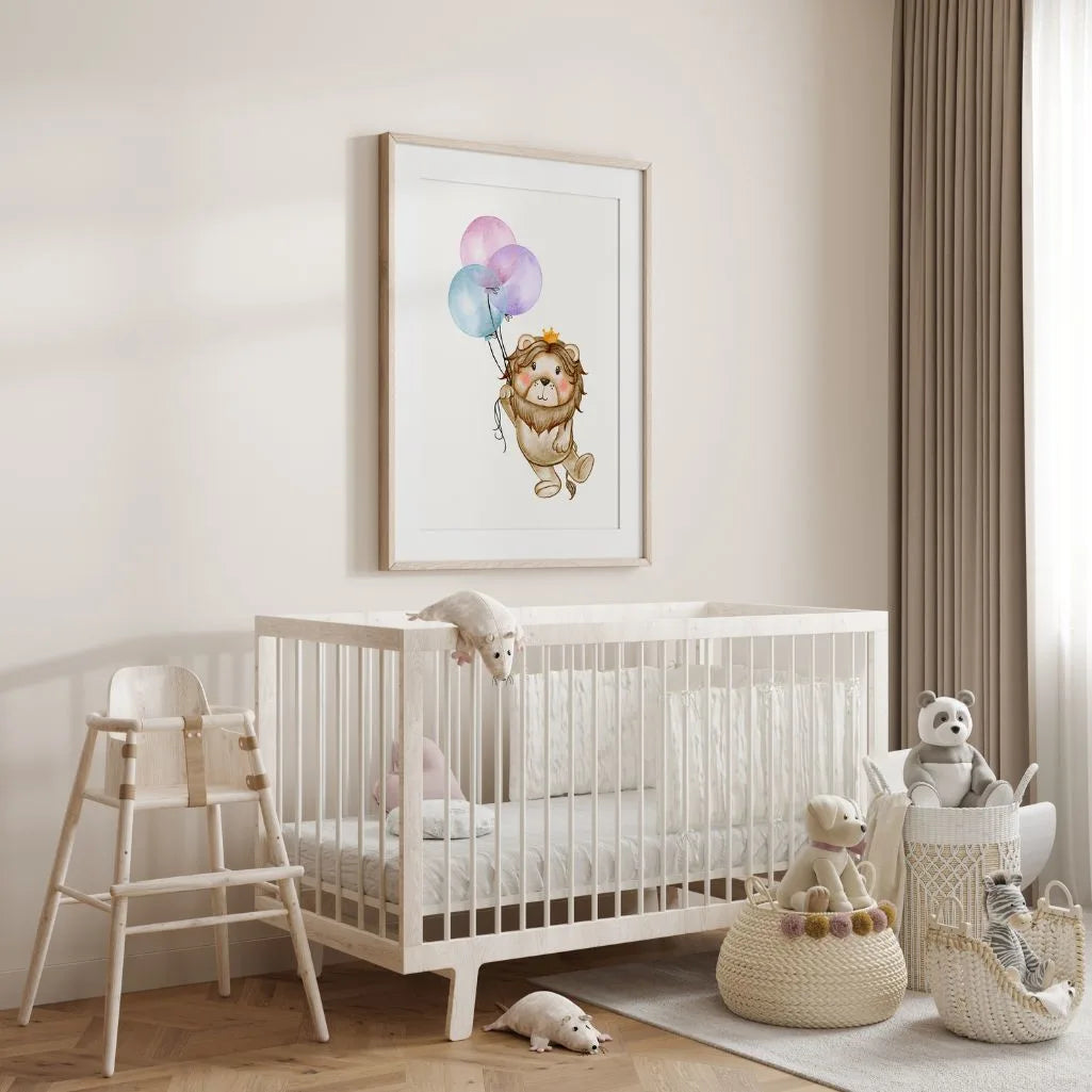 Löwe mit Luftballons Poster