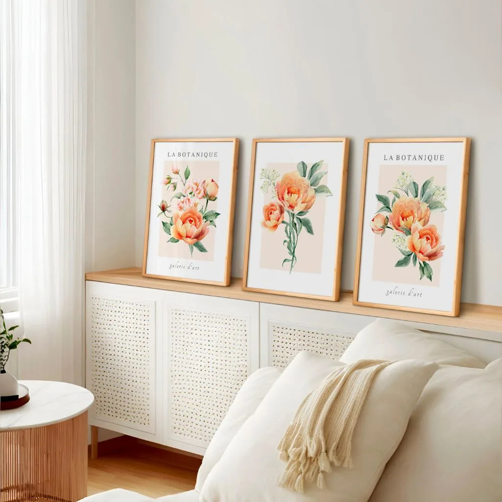 Pfirsichfarbene Blumen Aquarell – Poster Set (3er)