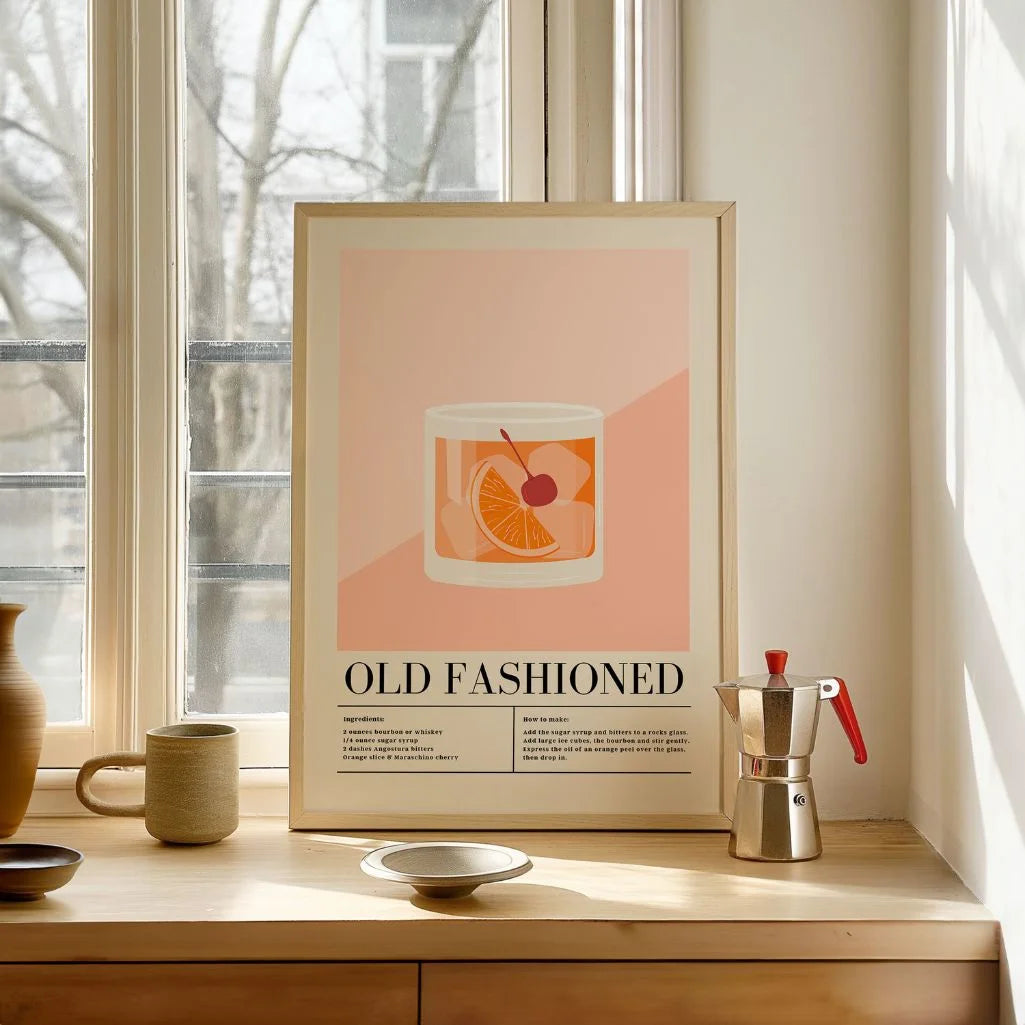 Old Fashioned Cocktail Illustration Poster