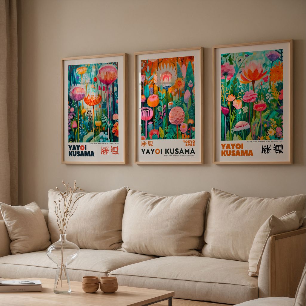 Japanischer Garten Blumen Poster – 3er-Set