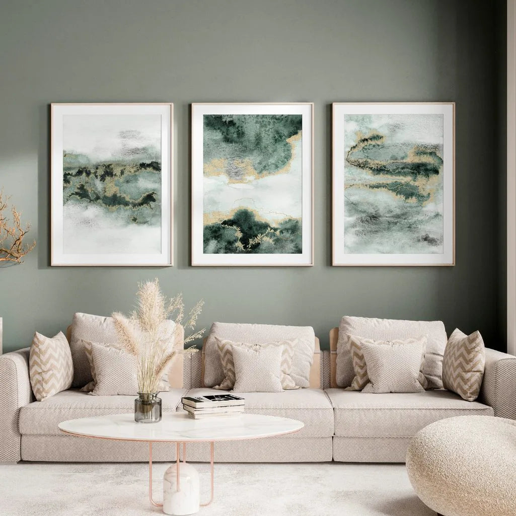 Grüne Abstract Poster – 3er-Set Smaragd & Gold