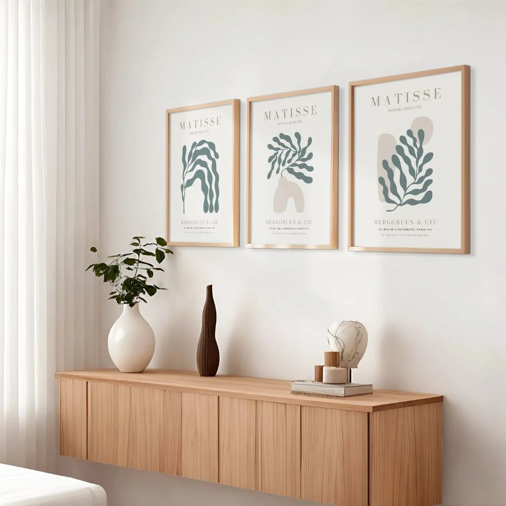Henri-Matisse-Poster – Set aus 3 Stück „Grün-Beige Harmonie organischer Formen”