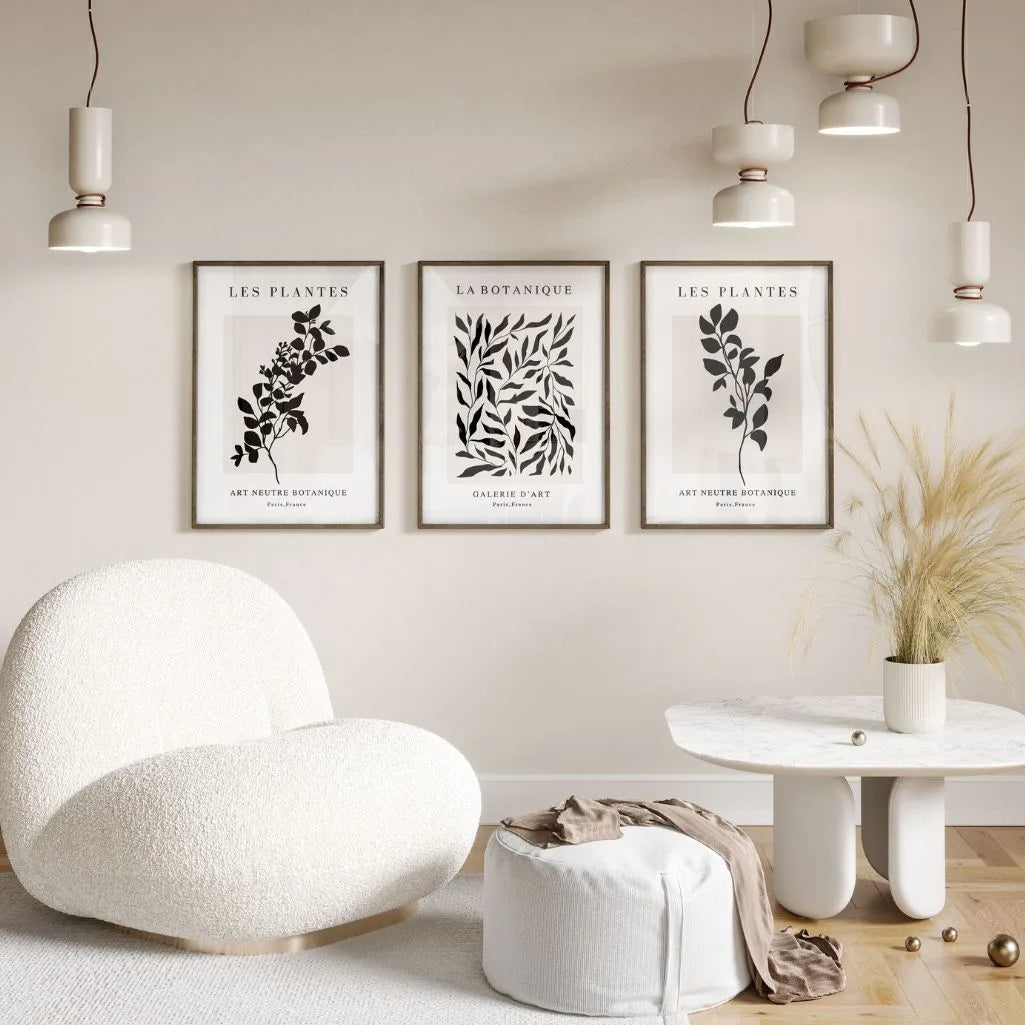 Schwarz & Beige Botanical-Silhouetten – Poster Set (3er)