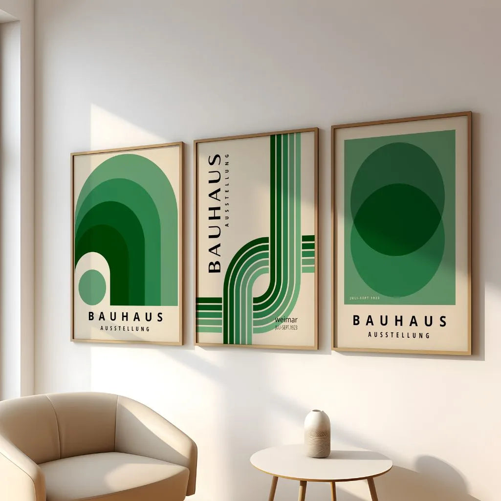 Bauhaus-Poster – Set aus 3 Stück „Rhythmus Grüner Tonalitäten“
