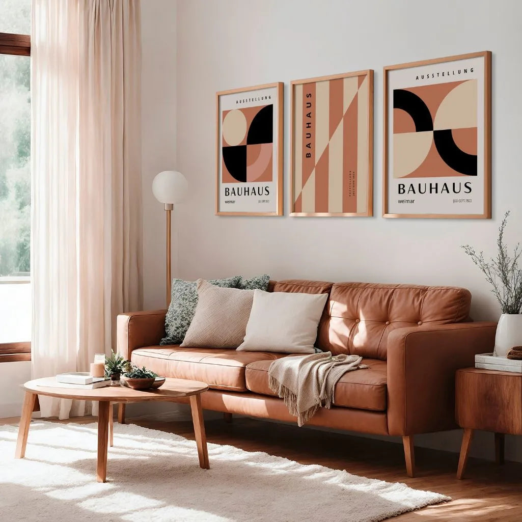 Bauhaus-Poster – Set aus 3 Stück „Warme Geometrie Weimars“

