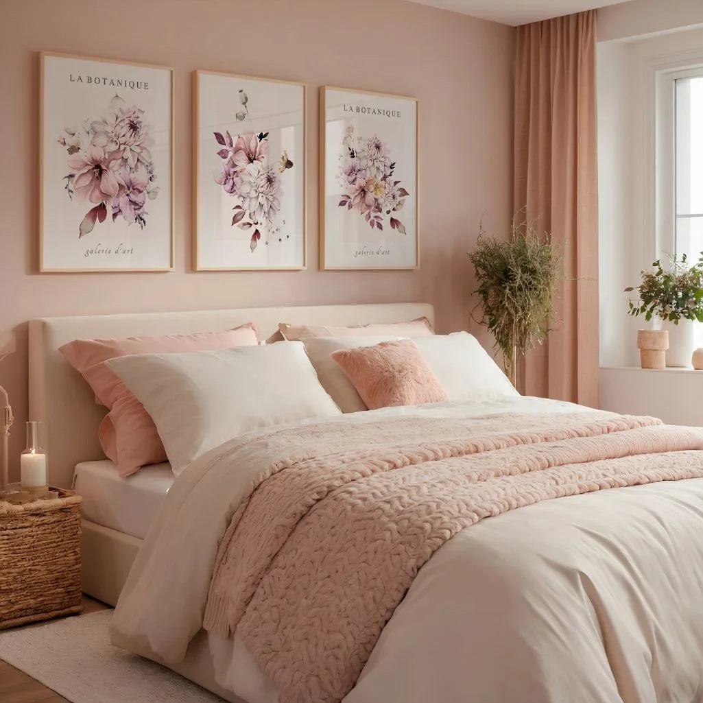 Sanftes Rosa Blumen Aquarell – Poster Set (3er)