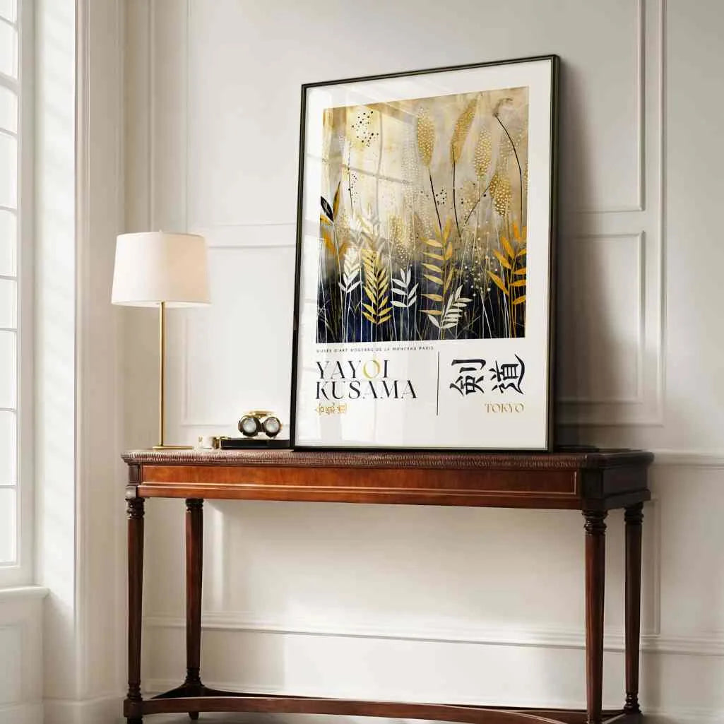 Yayoi-Kusama-Poster, goldene Naturmotive