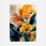 Mustard yellow and teal abstract floral poster with modern botanical wall art for contemporary office decor