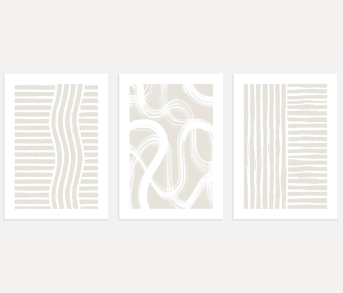 abstract flowing lines poster set of 3 beige minimalist wall art