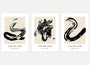 Abstract ink brush poster set with bold black strokes on beige background