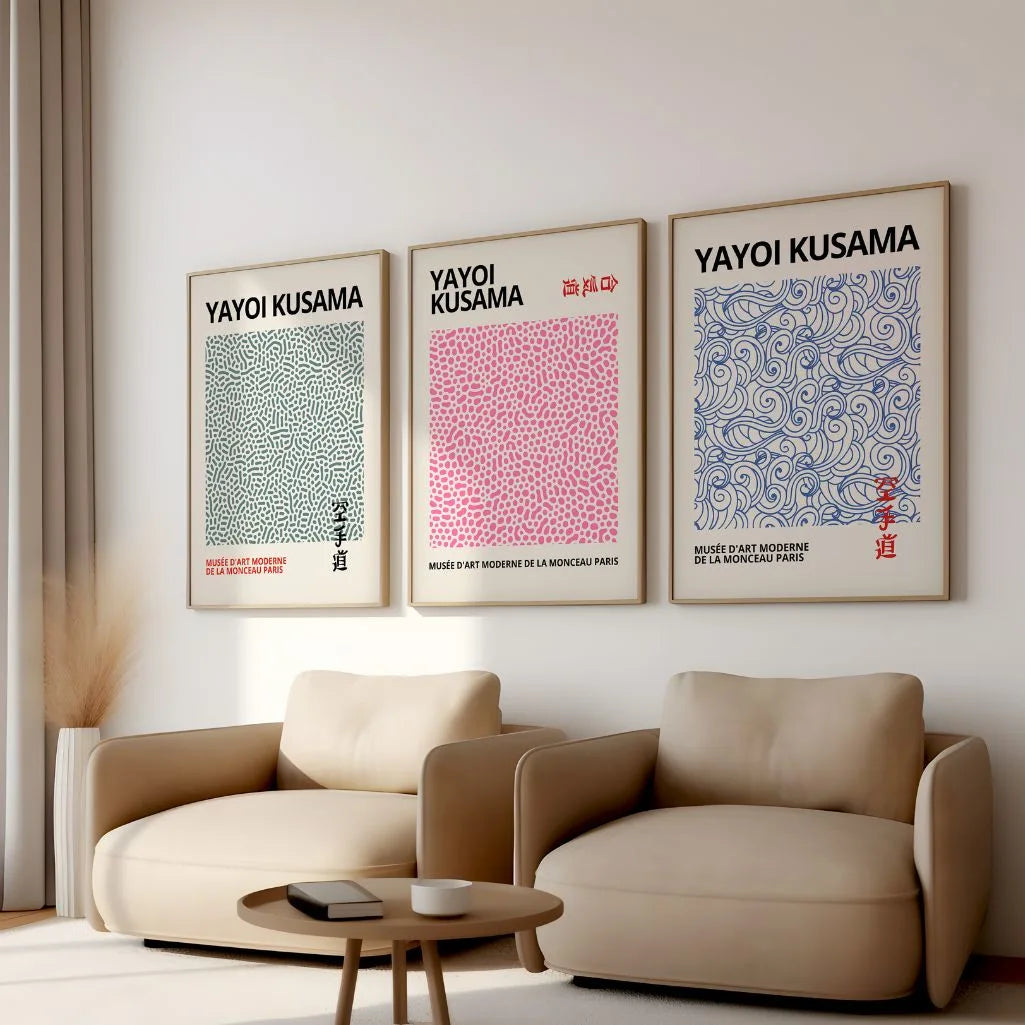 Gallery wall with abstract pattern mix poster set of 3, modern colorful design