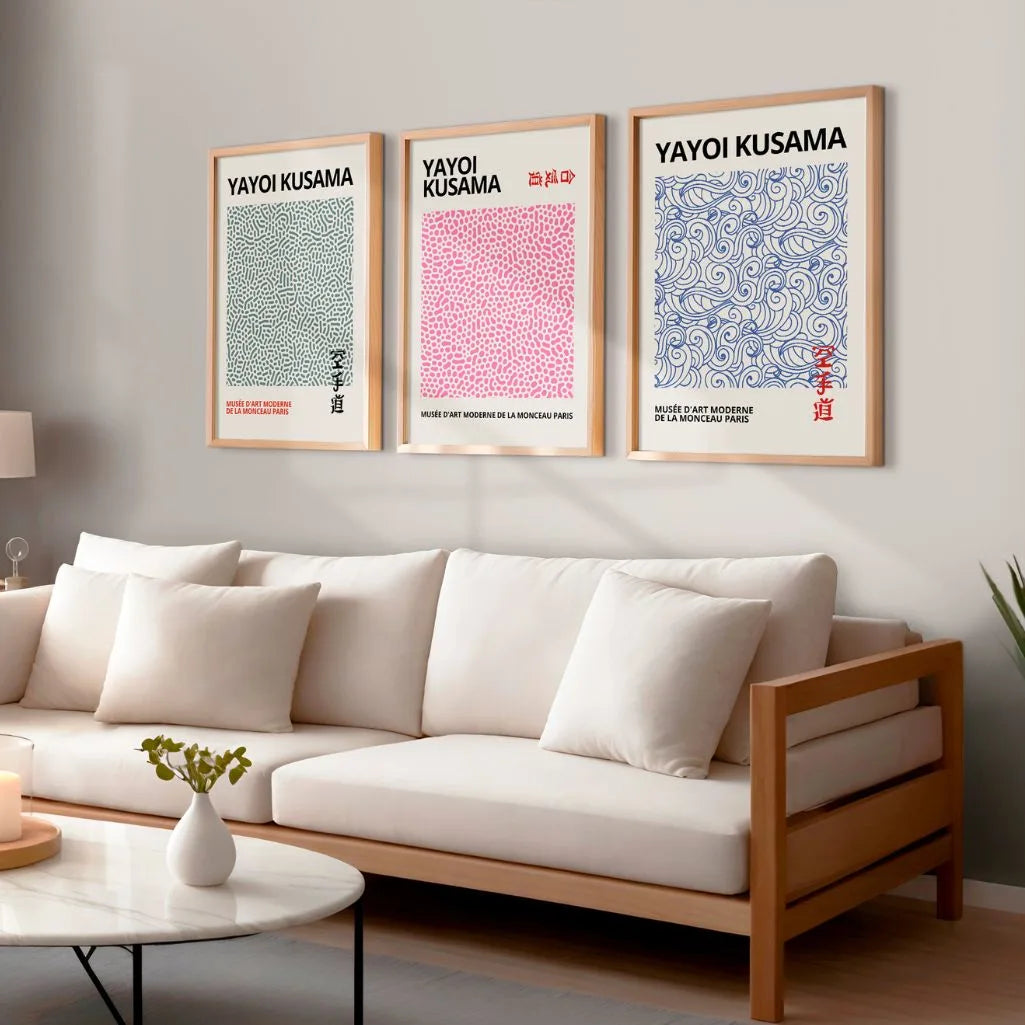 Pattern mix poster set in living room, modern colorful abstract wall decor