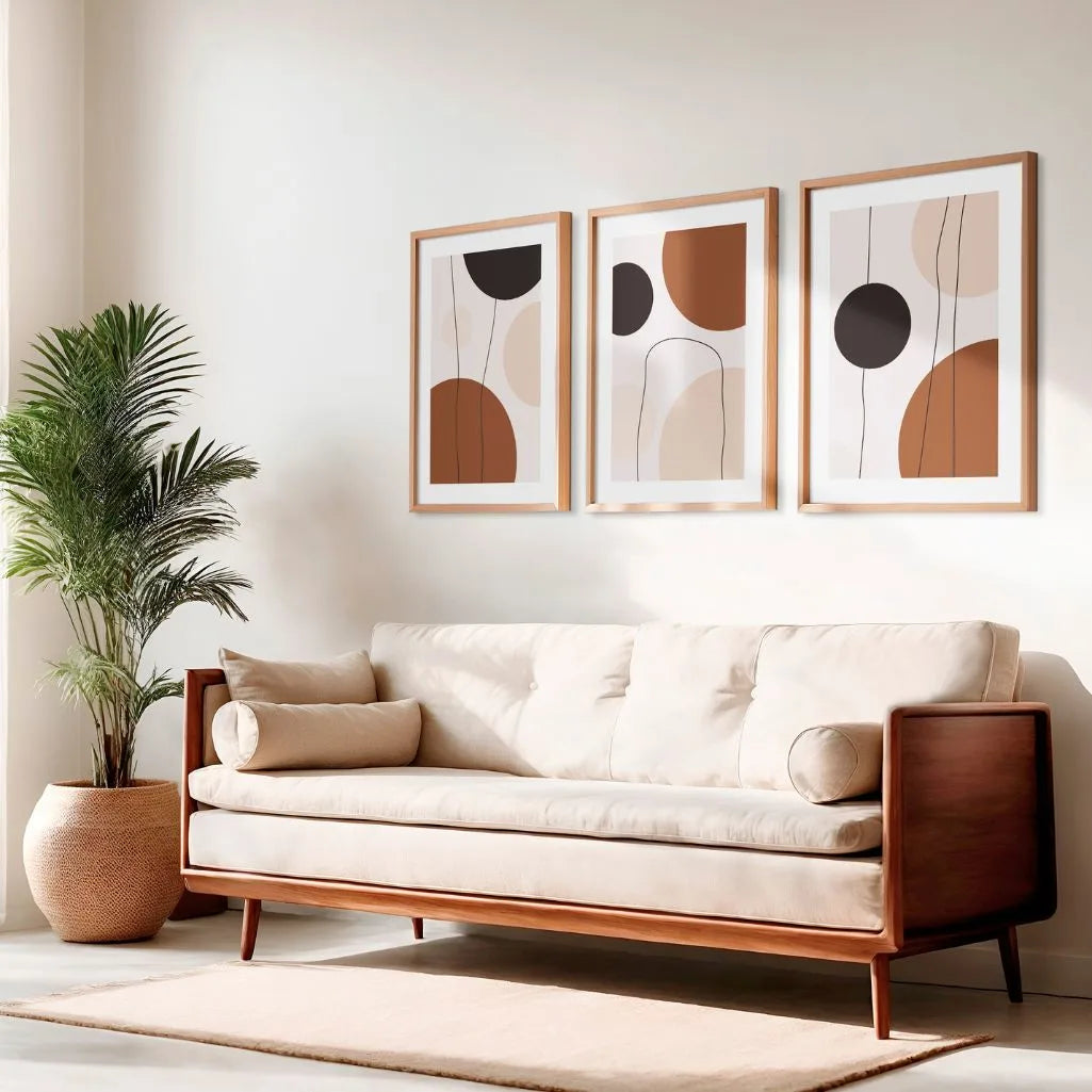 abstract terracotta shapes poster set of 3 living room wall art
